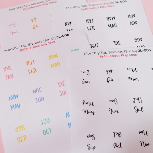 Small Monthly Planner Tabs: Vinyl Sticker Dividers