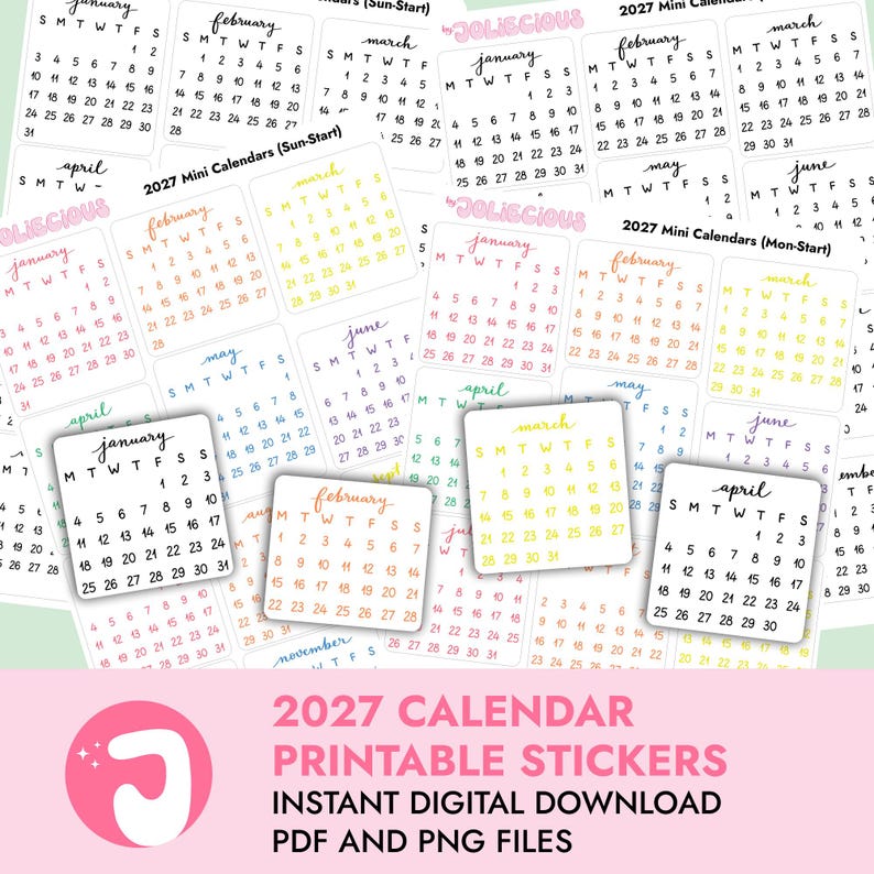 2027 Mini Calendar Printable Stickers – Digital Planner Stickers ...