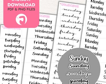 Printable Script Days of the Week Label Bundle for Planner & Bullet Journal