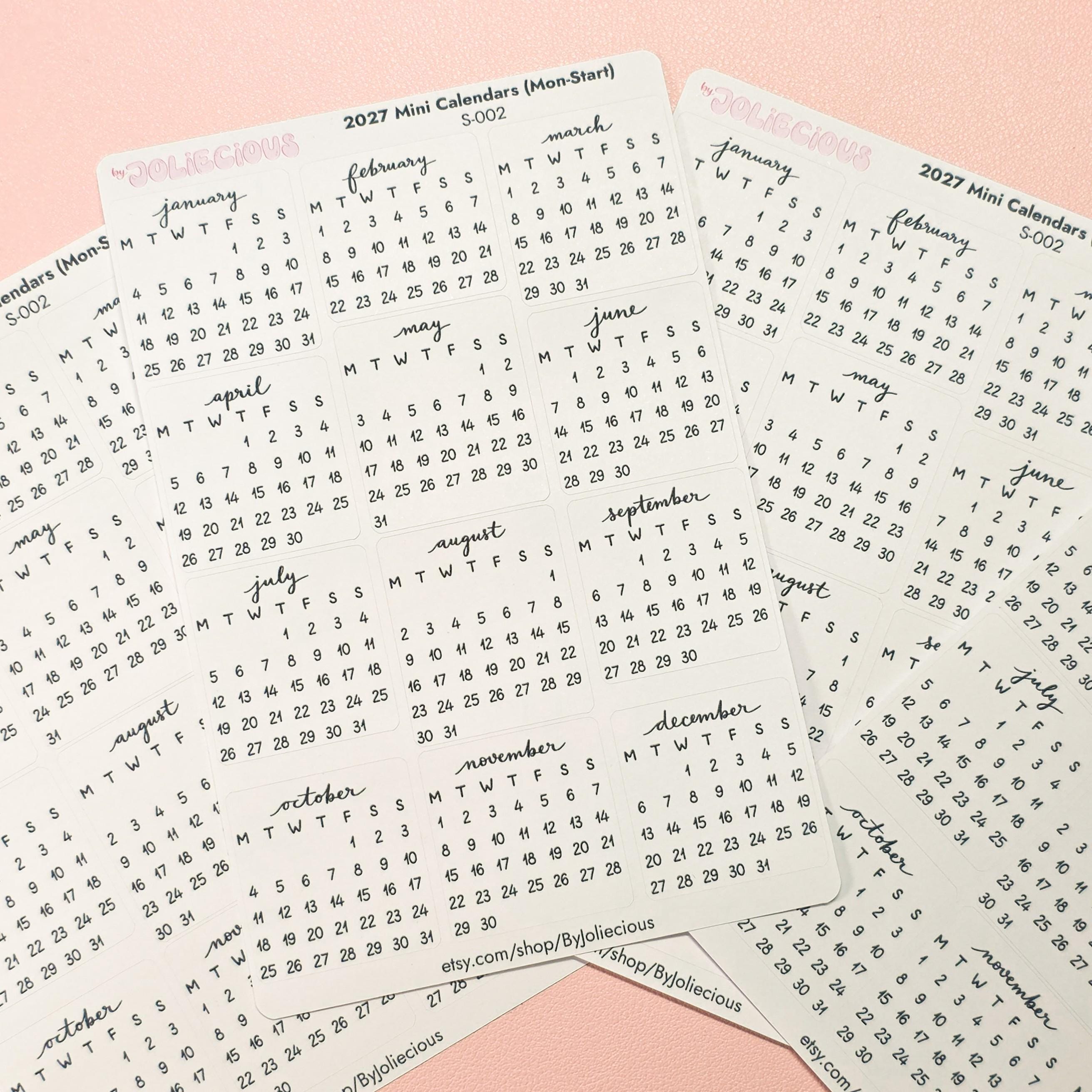 2027 Mini Monthly Calendar Stickers for Bullet Journal, A5 Planner ...