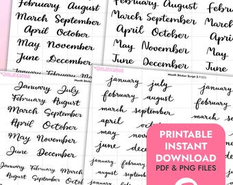 Print & Cut Month Script Stickers - Printable Handwritten Planner Stickers for Cricut and Silhouette