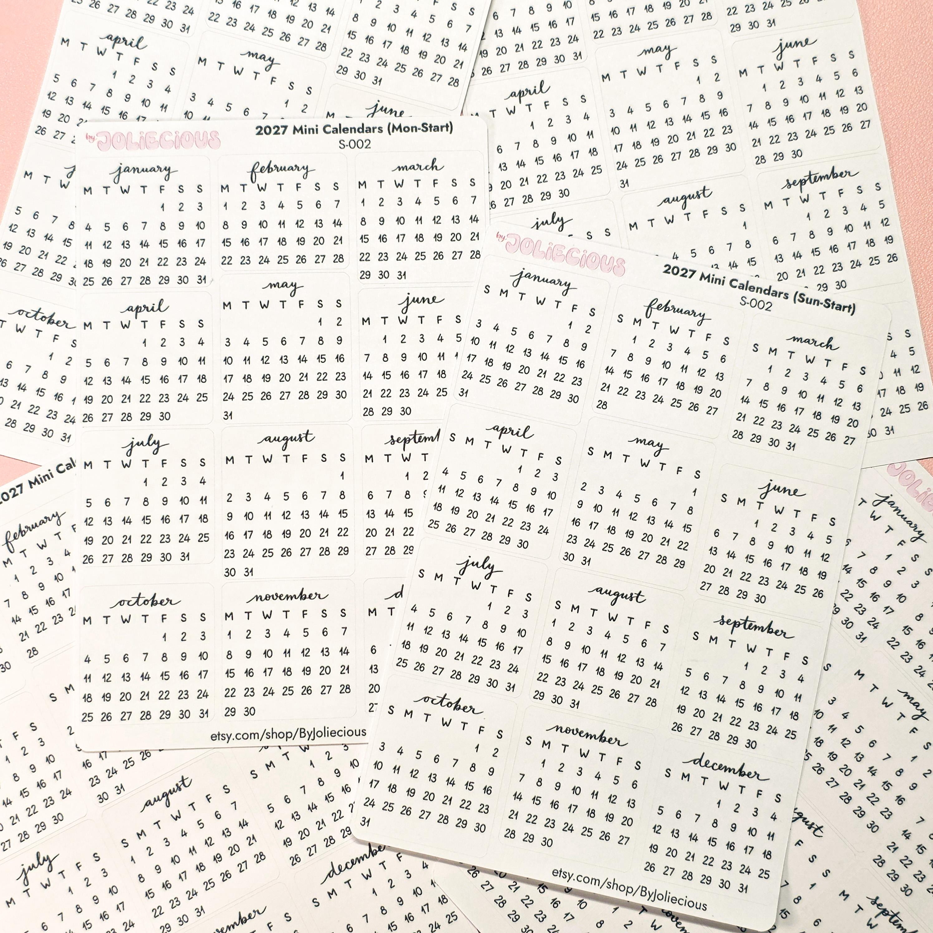 2027 Mini Monthly Calendar Stickers for Bullet Journal, A5 Planner ...