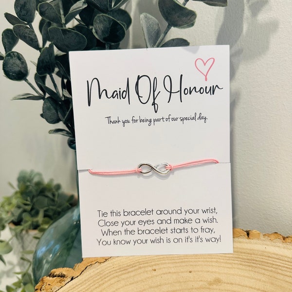 Maid of honour wish bracelet, bridal party, keepsake, party favour, cheap gift, thank you maid of honour, wholesale wish bracelet bulk