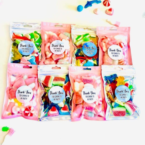 Bolsas dulces de bolsas de fiesta rellenas personalizadas, bolsas de fiesta para niños, pegatinas personalizadas, dulces de fiesta, favores de cumpleaños, elegir y mezclar