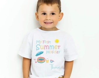 Personalisierte erste Sommerferien Kinder T-Shirt, Urlaub Tshirt, erste Ferien, Sommerferien, Jungen T-Shirt, Mädchen Tshirt