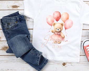 T-shirt personnalisé ours en peluche rose 1er anniversaire, 1er anniversaire, t-shirt joyeux anniversaire, anniversaire personnalisé, t-shirt garçons, t-shirt filles