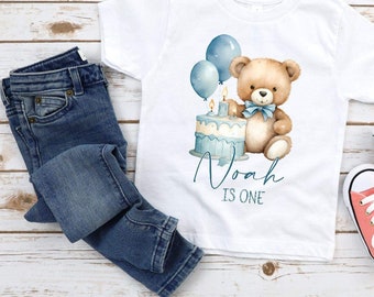 T-shirt personnalisé 1er anniversaire bleu ours en peluche, 1er anniversaire, t-shirt joyeux anniversaire, anniversaire personnalisé, t-shirt garçons, t-shirt filles