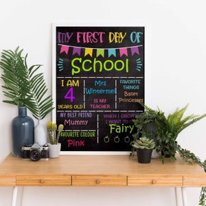 Personalised first day at school print, starting school, 1st day at school, 1st day at nursery, personalised chalkboard print