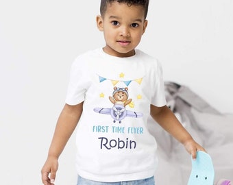 Personalisierte ersten Mal Flieger Kinder T-Shirt, Urlaub Tshirt, erste Ferien, Sommerferien, Jungen Tshirt, Mädchen Tshirt