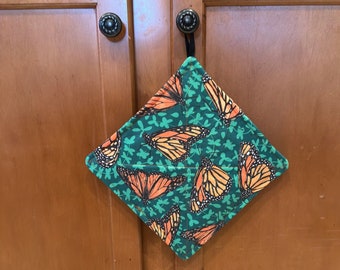 Monarch Pot Holder, Quilted Pot Holder, 9 x 9 Pot Holder, Pot holder, hot pad, trivet, housewarming gift, wedding shower gift