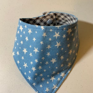 Bandana bib, star bib, gray plaid bib, infant bib, baby bib, baby shower gift, reversible bib, snap bib, dribble bib, toddler bib, baby gift