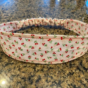 Cherry Print Fabric Headband: Soft Cotton Blend, Adjustable Fit