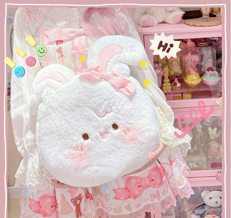 Demon Rabbit Series Black-Pink Rabbit Cute Long Plush Gothic Lolita Inclined Shoulder Bag