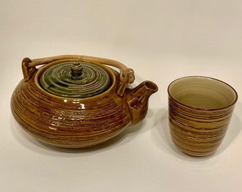 Brown and gold tea set ,teapot set, Vintage tea set, farmhouse kitchen ,vintage cup, Farmhouse deco, Vintage teapot set, Japanese teapot set