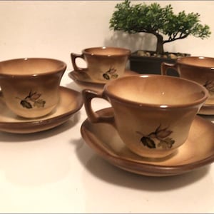 Set of vintage tea cups with saucers - Hot Chocolate cups - pottery - antique-Coffee Mugs-Vintage Mugs- Vintage teacup- Antique teacup set