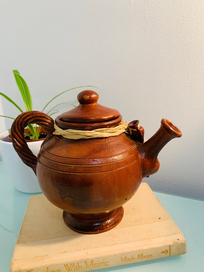 Vintage clay teapot Portugal large Portuguese pottery teapot Etsy