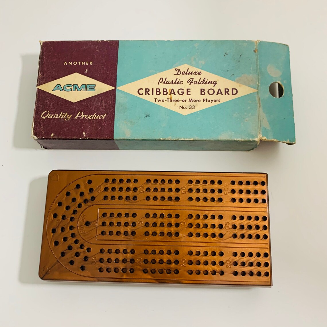 Vintage Acme Wooden Cribbage board with original box pegs Etsy