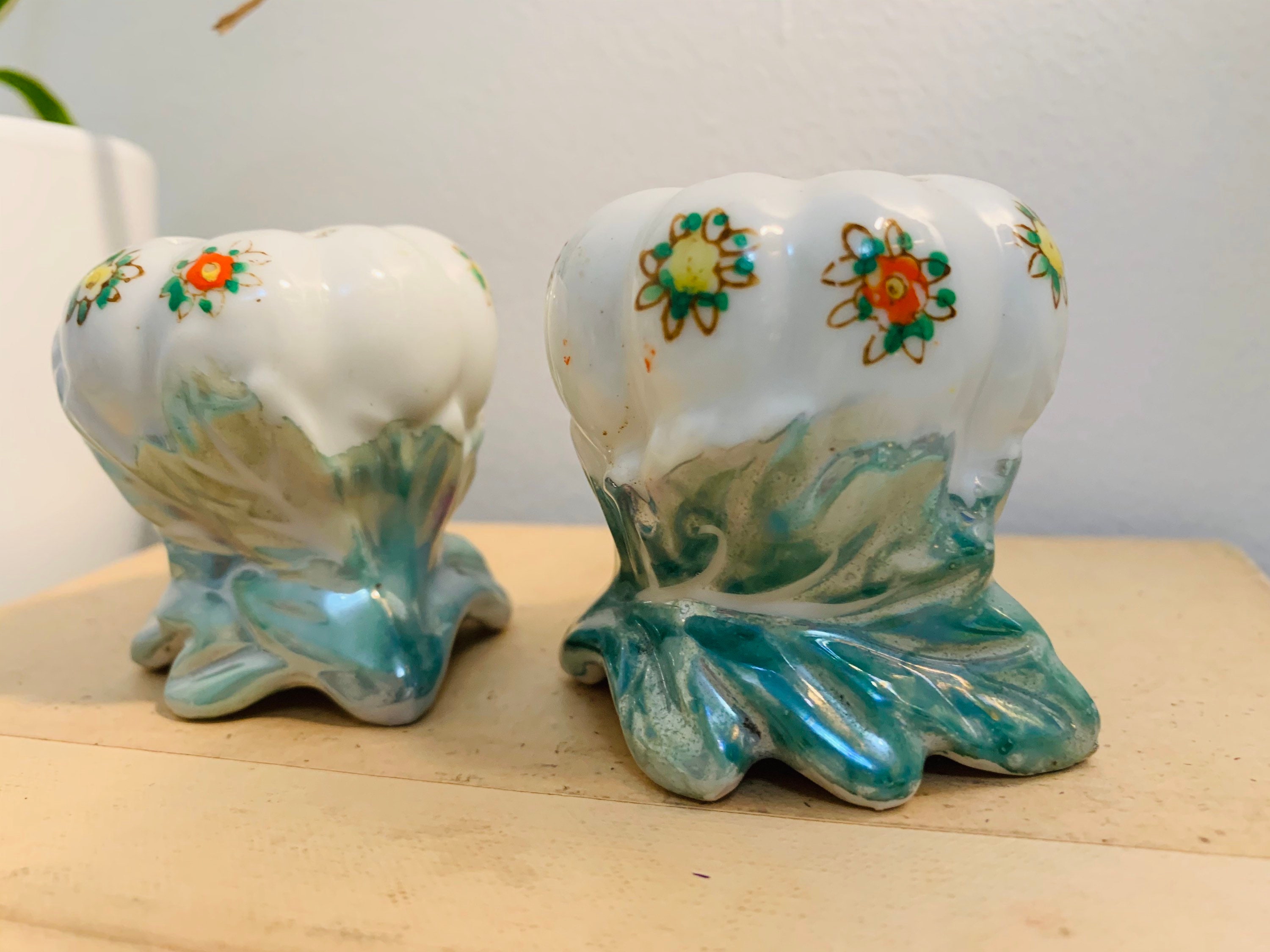 Fine art porcelain floral salt and pepper shakers