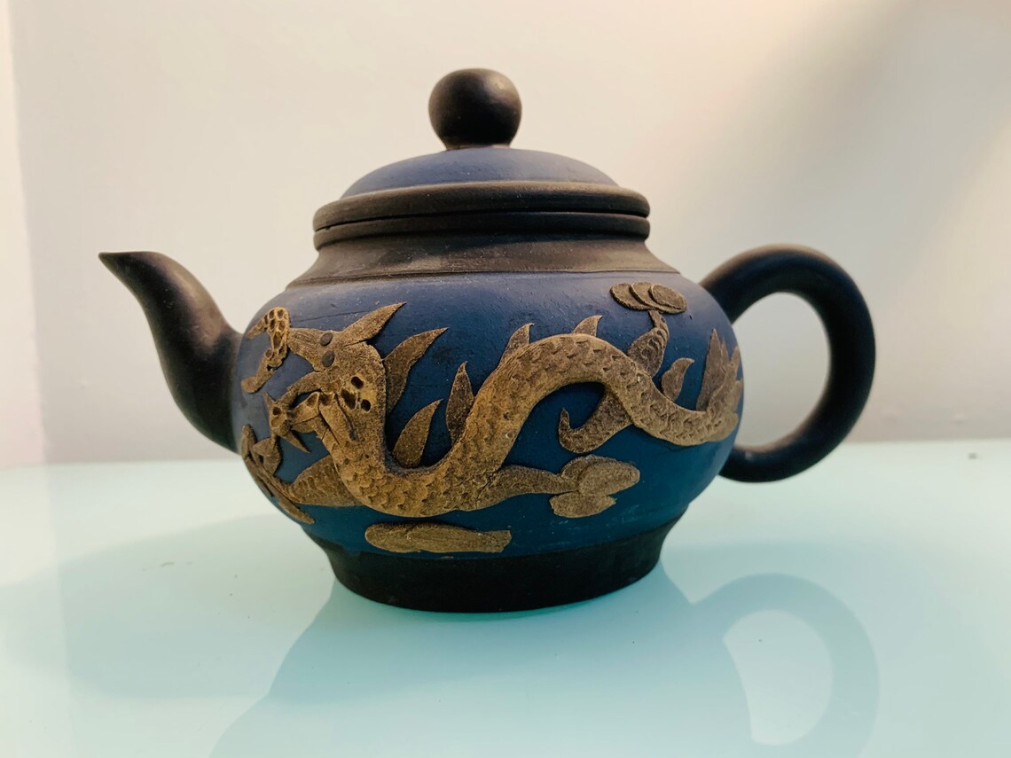 Vintage Chinese Yixing Zisha Pottery Teapot Dragon and Phoenix Etsy
