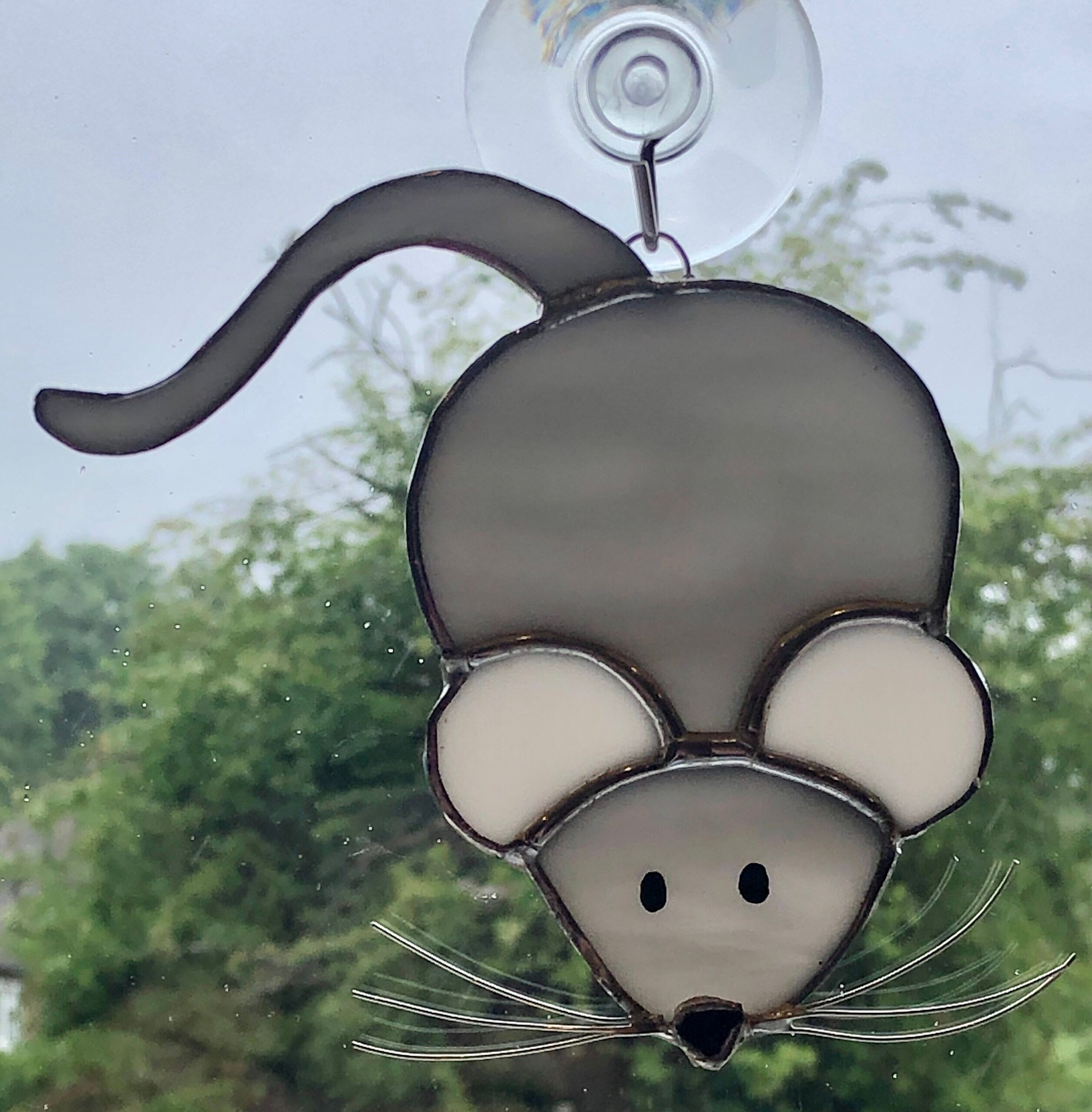 Little Grey Mouse Suncatcher Art Gift Stained Glass Handmade Etsy