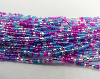 Clear pink and blue waist beads, Multicolour waist beads