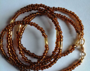 Coconut brown and gold waist beads, Handmade belly beads