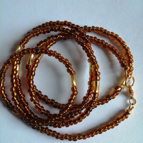 Coconut brown and gold waist beads, Handmade belly beads