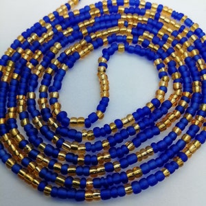 Royal blue and gold waist beads