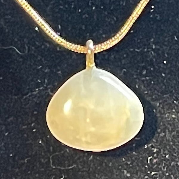 Perfect size & Shape for a Chalcedony pendant from the shores of Barcelona Spain. Simple and Beautiful with a 14k Gold Snake 17" Chain.