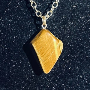 Beautiful, Large, Polished Tigers Eye Pendant set on a 10k Gold link 26&quot; Chain. Found in Madagascar. Top of the line pendant and Necklace.