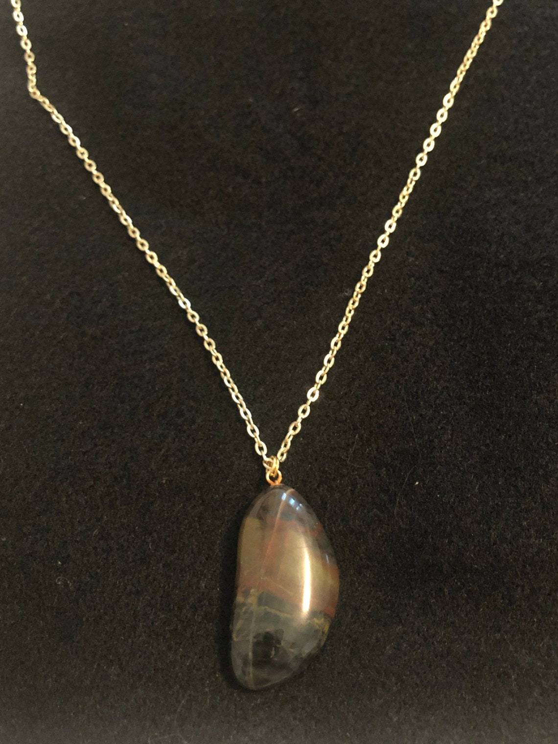 Polished Jupiter Stone set on a Gold Link Chain. Beautiful and Etsy
