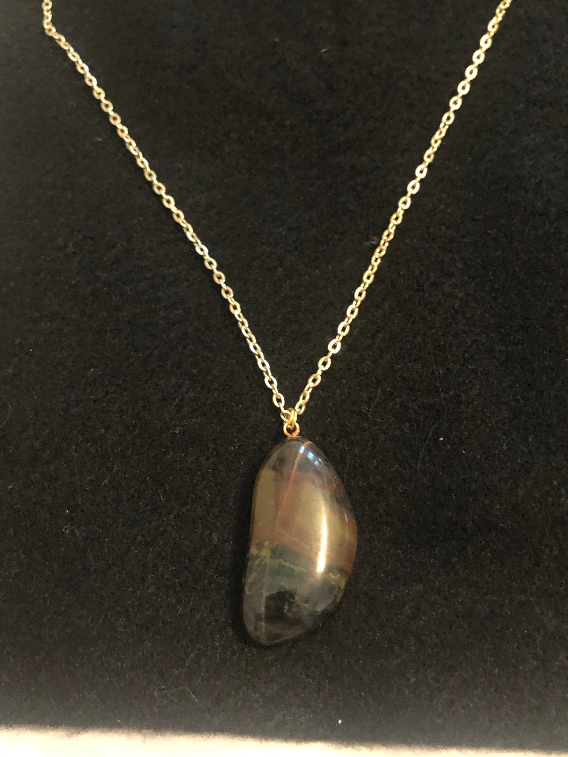 Polished Jupiter Stone set on a Gold Link Chain. Beautiful and Etsy