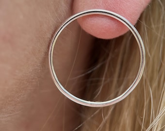 Sterling silver large circle stud earrings