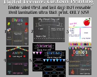 Imprimé personnalisé réutilisable du tableau d’affichage scolaire premier dernier jour d’école Tableau d’affichage réutilisable de la rentrée scolaire - Chalkboard Style 2-en-1