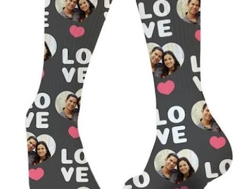 Chaussettes d’équipage de la Saint-Valentin / chaussettes d’anniversaire / Noël / chaussettes personnalisées / chaussettes pour le visage / chaussettes pour hommes / chaussettes pour femmes