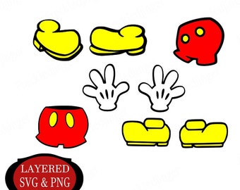 Fichier SVG, fichier de coupe Cricut, fichier PNG, Mickey accessoires SVG, chaussures Mickey Mouse, pantalon Mickey Mouse
