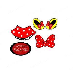 SVG-bestand, Cricut cut-bestand, PNG-bestand, Minnie Accessoires SVG, Minnie schoenen, Minnie rok, Minnie boog