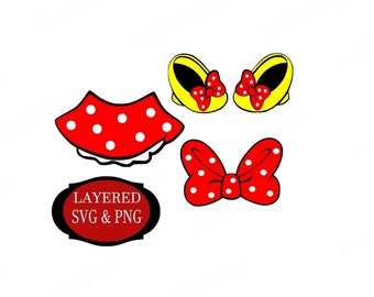Arquivo SVG, arquivo de corte Cricut, arquivo PNG, acessórios Minnie SVG, sapatos Minnie, saia Minnie, laço Minnie