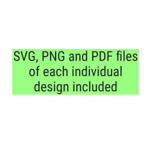 Pode incluir: Ret&acirc;ngulo verde com texto branco que diz "Arquivos SVG, PNG e PDF de cada design individual inclu&iacute;dos"