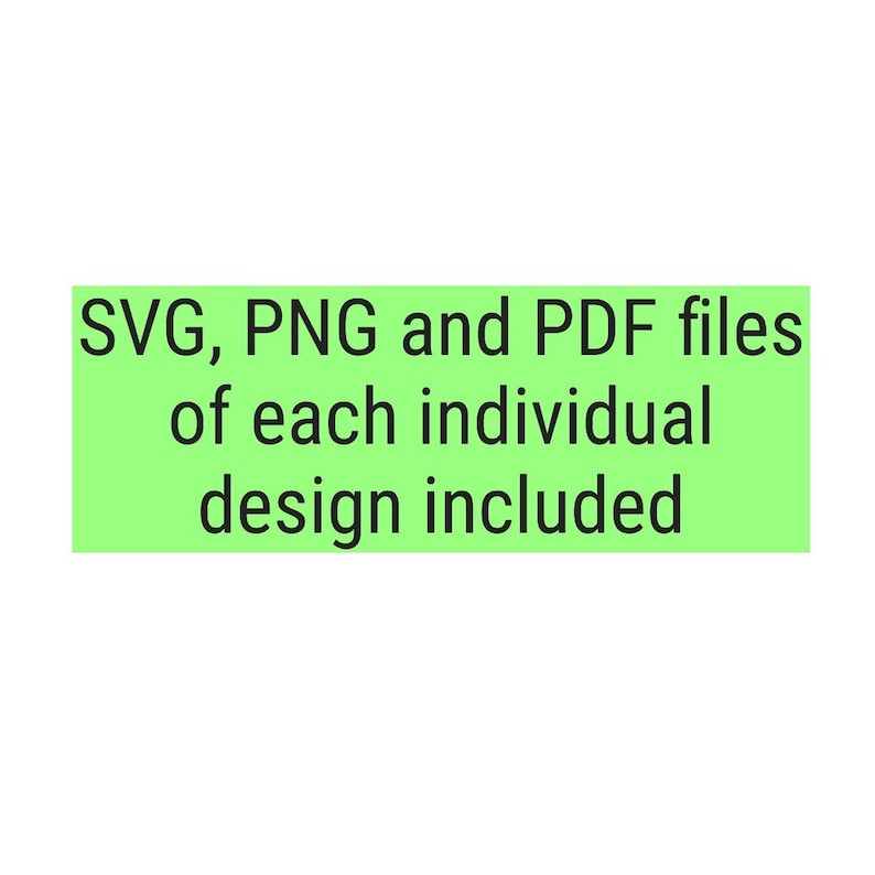 Pode incluir: Ret&acirc;ngulo verde com texto branco que diz "Arquivos SVG, PNG e PDF de cada design individual inclu&iacute;dos"