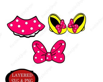 SVG file, Cricut cut file, PNG file, Minnie Accessories SVG, Minnie shoes, Minnie skirt, Minnie bow, Minnie pink bow, pink skirt