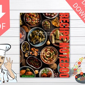 Recipe Notebook, Create, Cook, Cherish | 72-Page PDF Download | Blank Customizable Pages for Family Recipes, Meals, Chef, Eating, Grocery