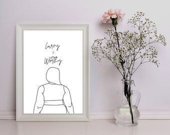 Plus Size Digitaldruck - Curvy and Worthy - Minimalistisches Design - Schwarz und Weiß Plus Size - Sofort Download - Digitale Wandkunst