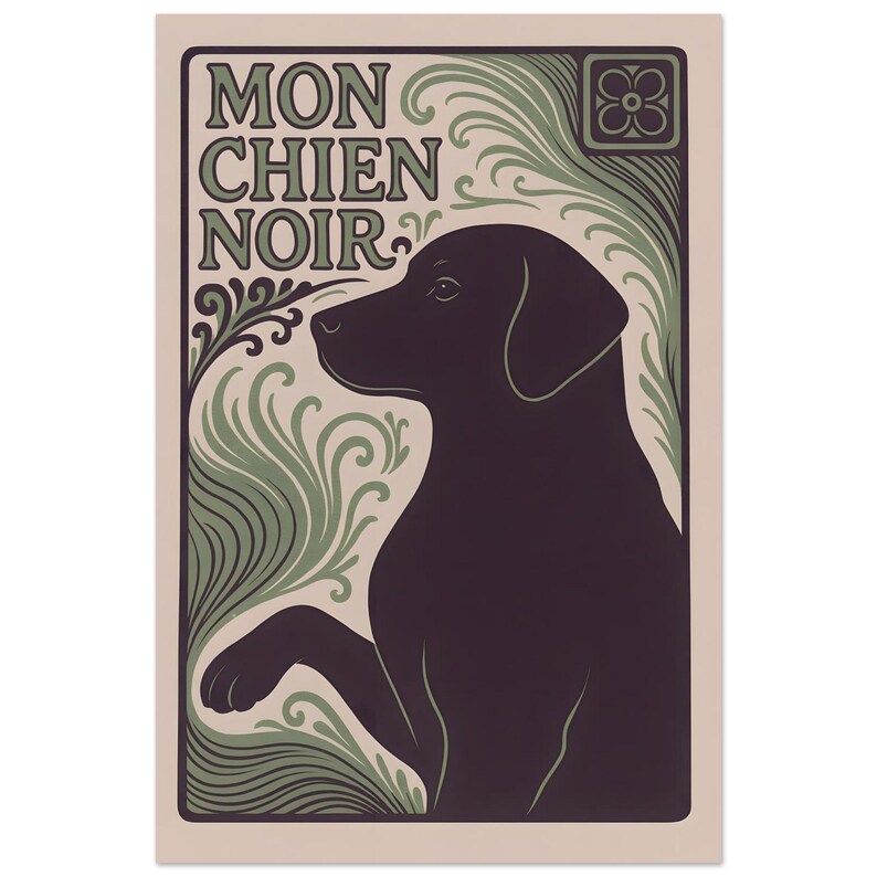 Mon Chien Noir - Black Labrador Art Print | Art Nouveau Dog Poster | MonChienNoir image 1