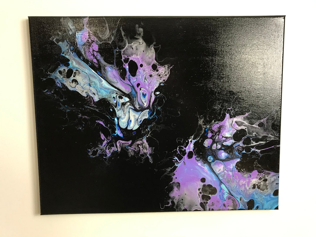Dutch Pour on Black Background Fluid Art - Etsy