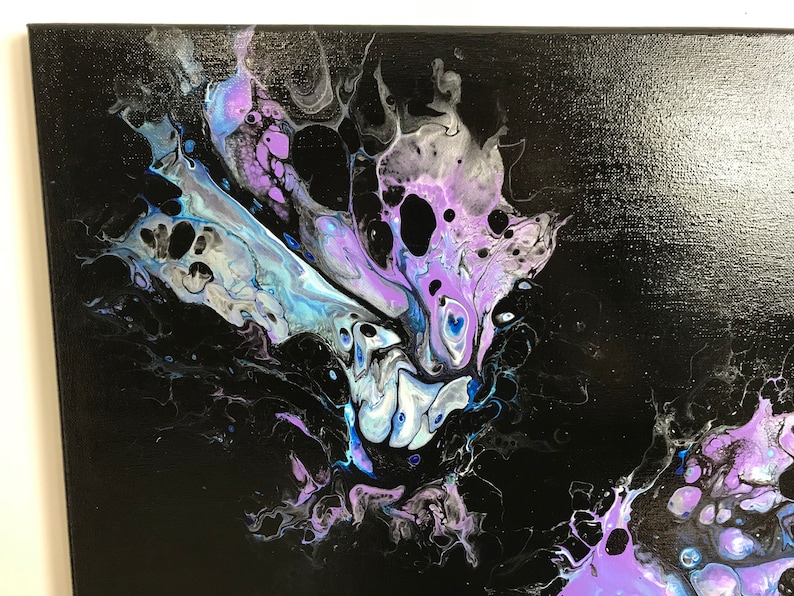 Dutch Pour on Black Background Fluid Art - Etsy