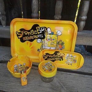 Rolling Tray, Spongebob Square Pants, High Spong, Rolling tray sets, 4pc set, With or without set, Ash tray, Lighter, Stash Jar. Custom tray