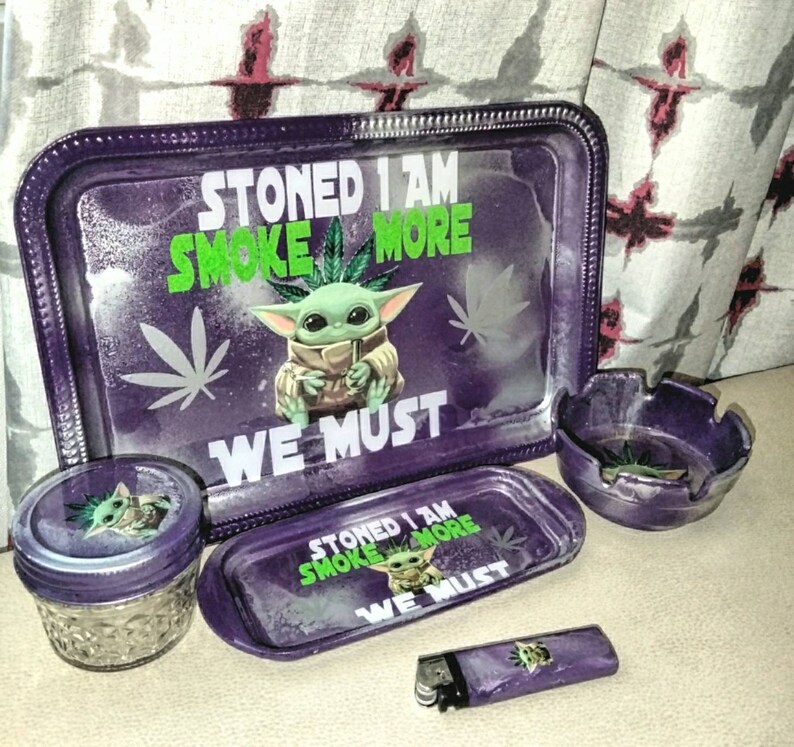 Rolling Tray Baby Yoda Rolling Tray Stoned I Am Smoke More Etsy