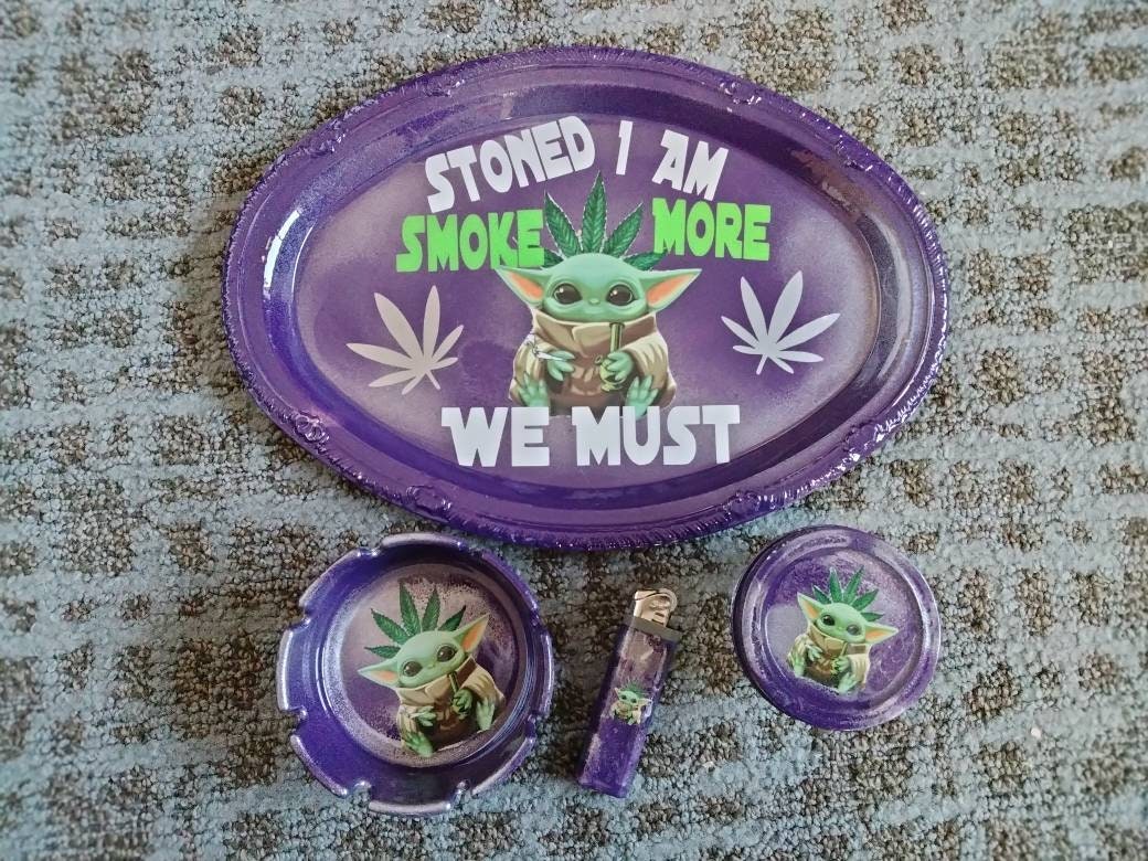 Rolling Tray Baby Yoda Rolling Tray Stoned I Am Smoke More Etsy