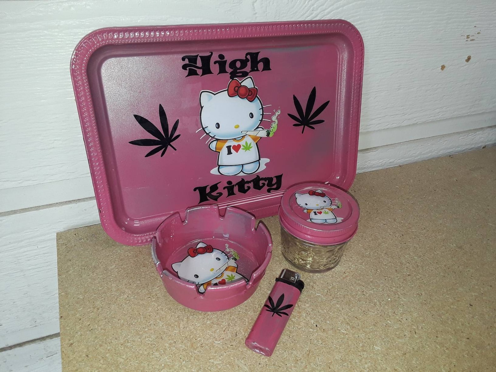 High Kitty Rolling Tray Set Stoned Kitty Hello Kitty Tray Etsy